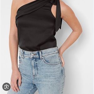 One Shouldered Satin Tie Thong Body Suit.